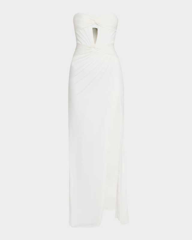 Strapless Cutout Twist-Front Column Gown